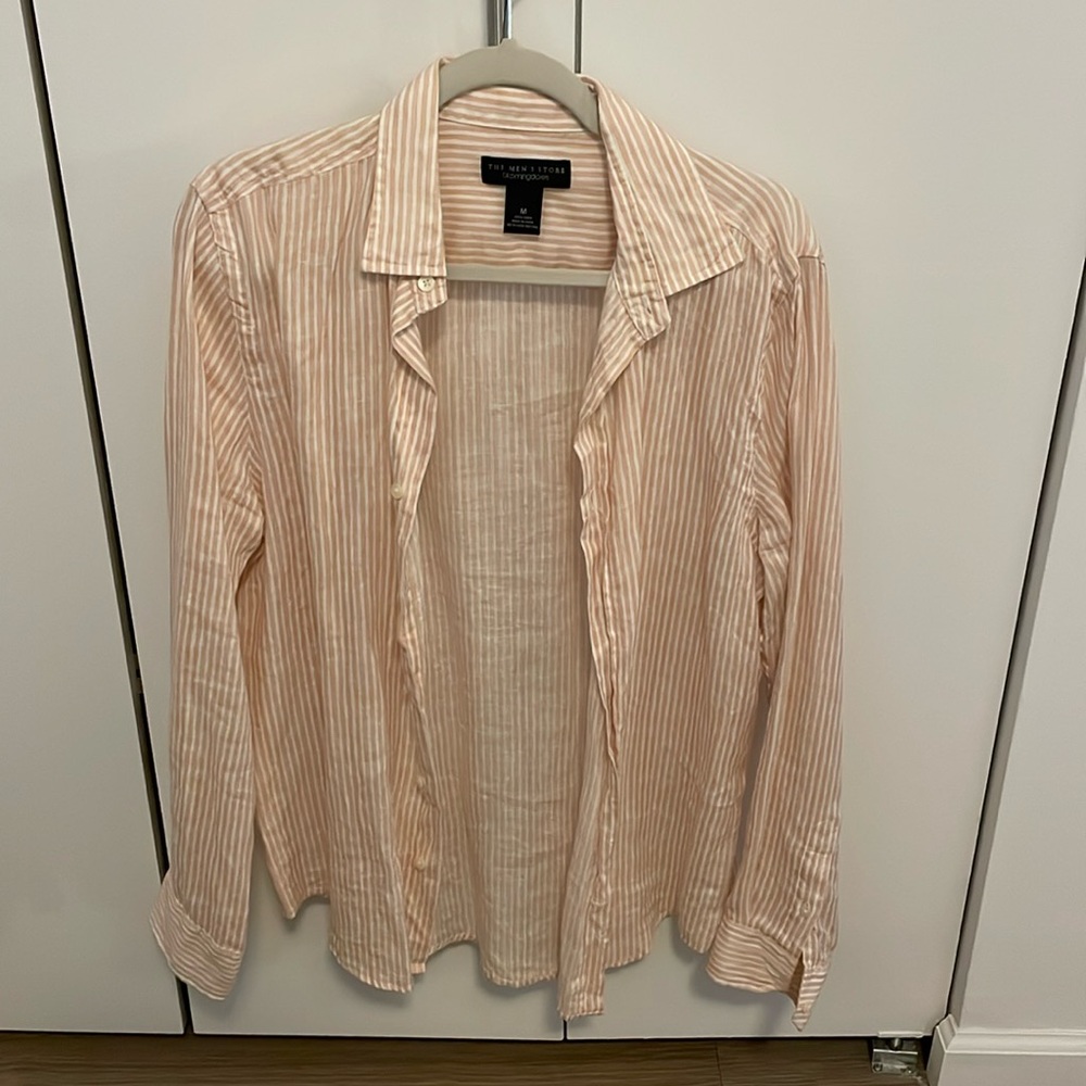 [Bloomingdales the mens store] orange and white linen striped shirt